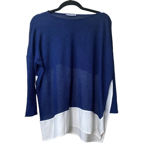 Zara Oversized Sweater M Lightweight Colorblock Boxy Lagenlook Office Preppy - Picture 1 of 9